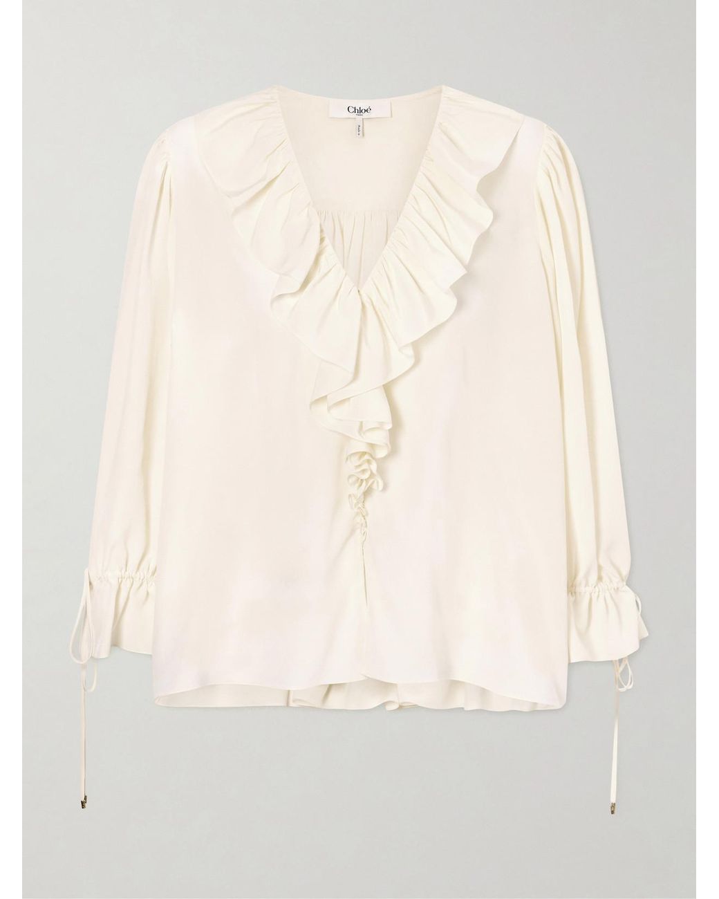 Chloé Natural Ruffled Silk Crepe De Chine Blouse