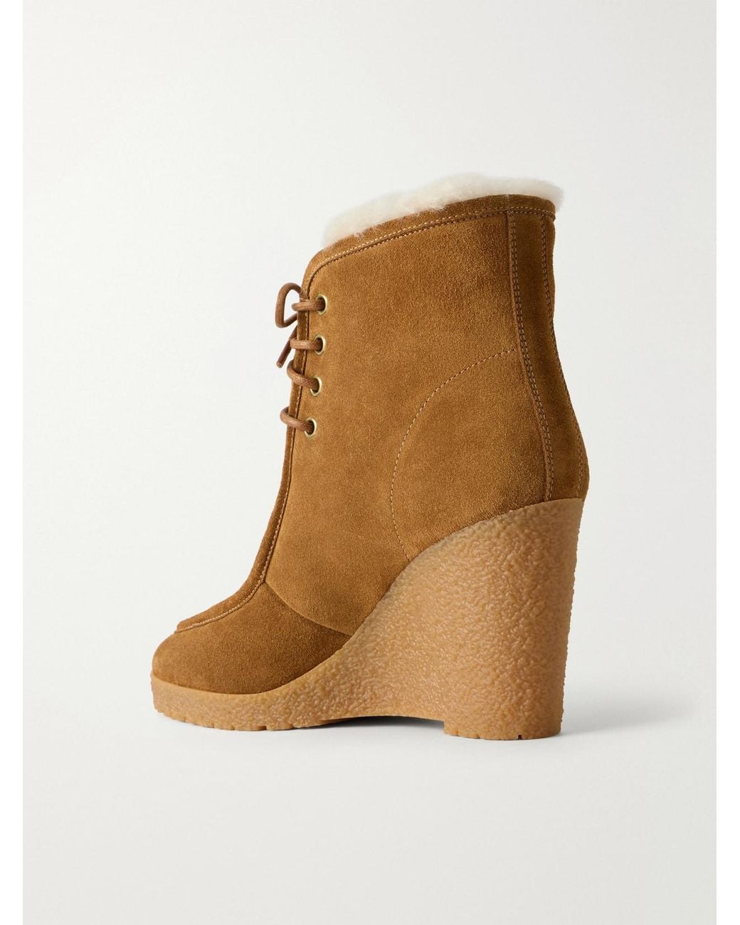 Isabel Marant Brown Cylia Shearling-Trimmed Suede Wedge Ankle Boots