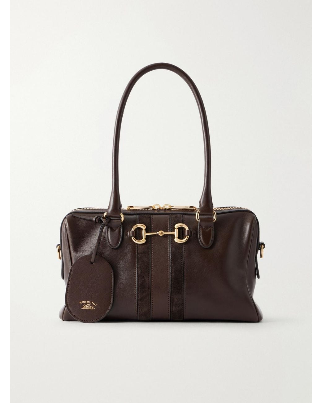 Gucci White Borsetto Suede-Trimmed Leather Shoulder Bag
