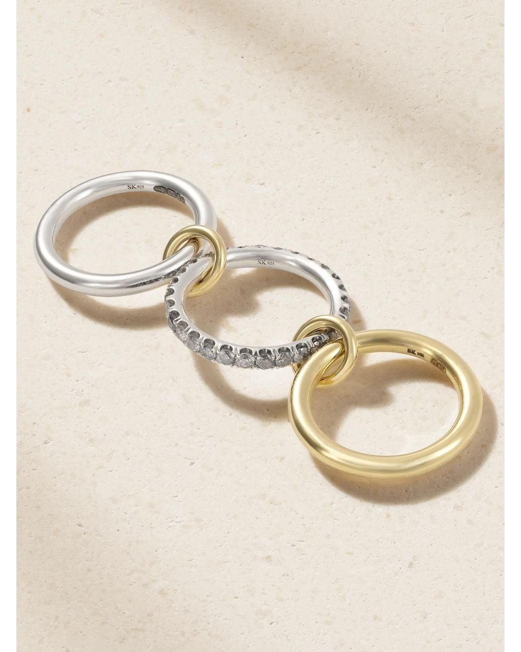 Spinelli Kilcollin Natural Taurus Set Of Three 18-Karat And Sterling Diamond Rings
