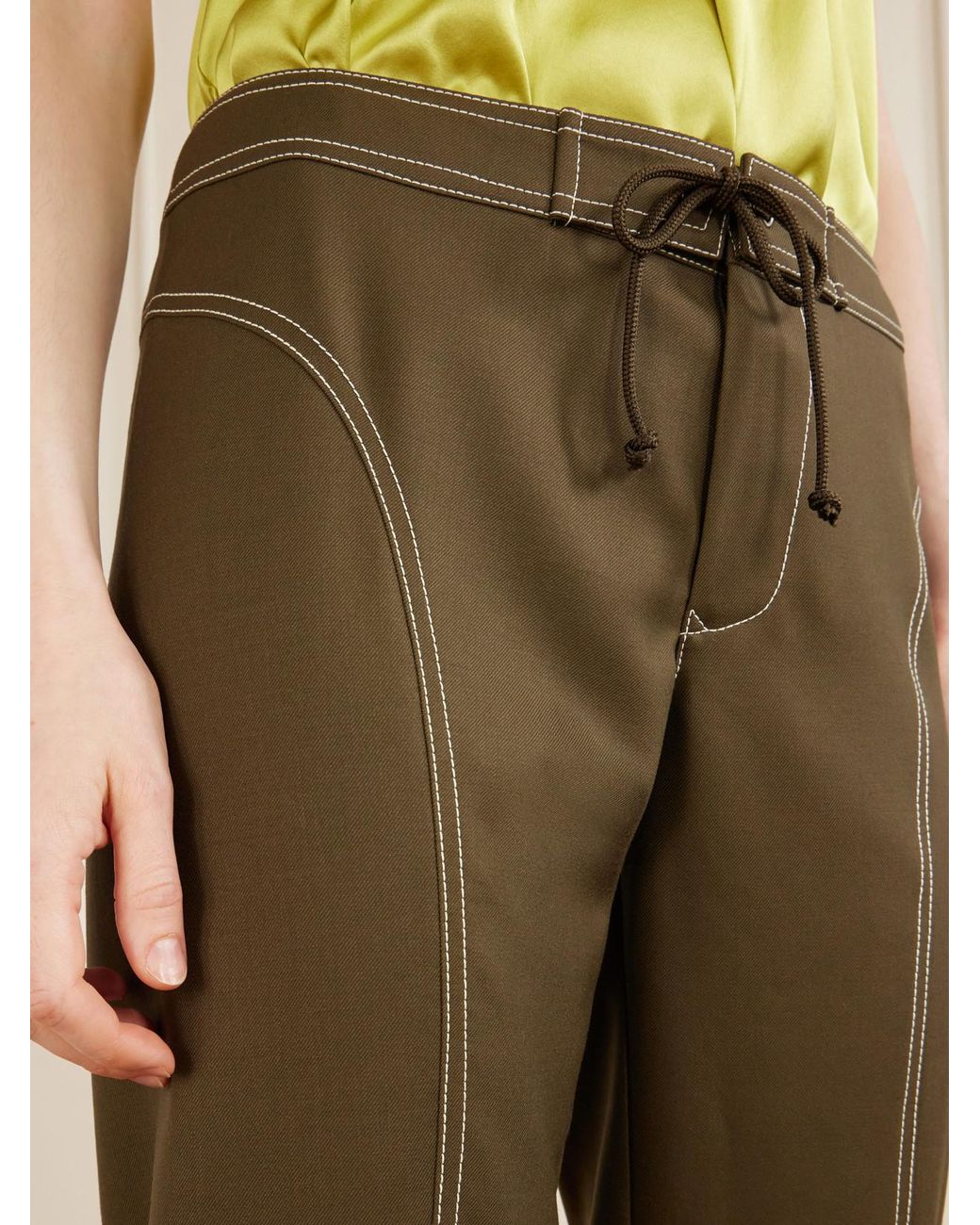 Aflalo Green Zuri Wool-Twill Slim-Fit Capri Pants