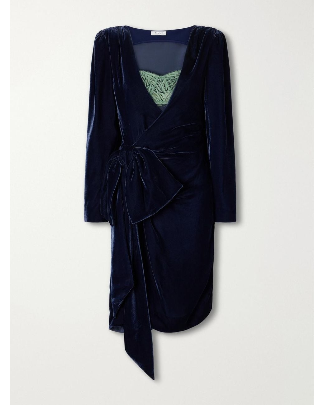 Balmain Blue Bow-Detailed Velvet Midi Dress