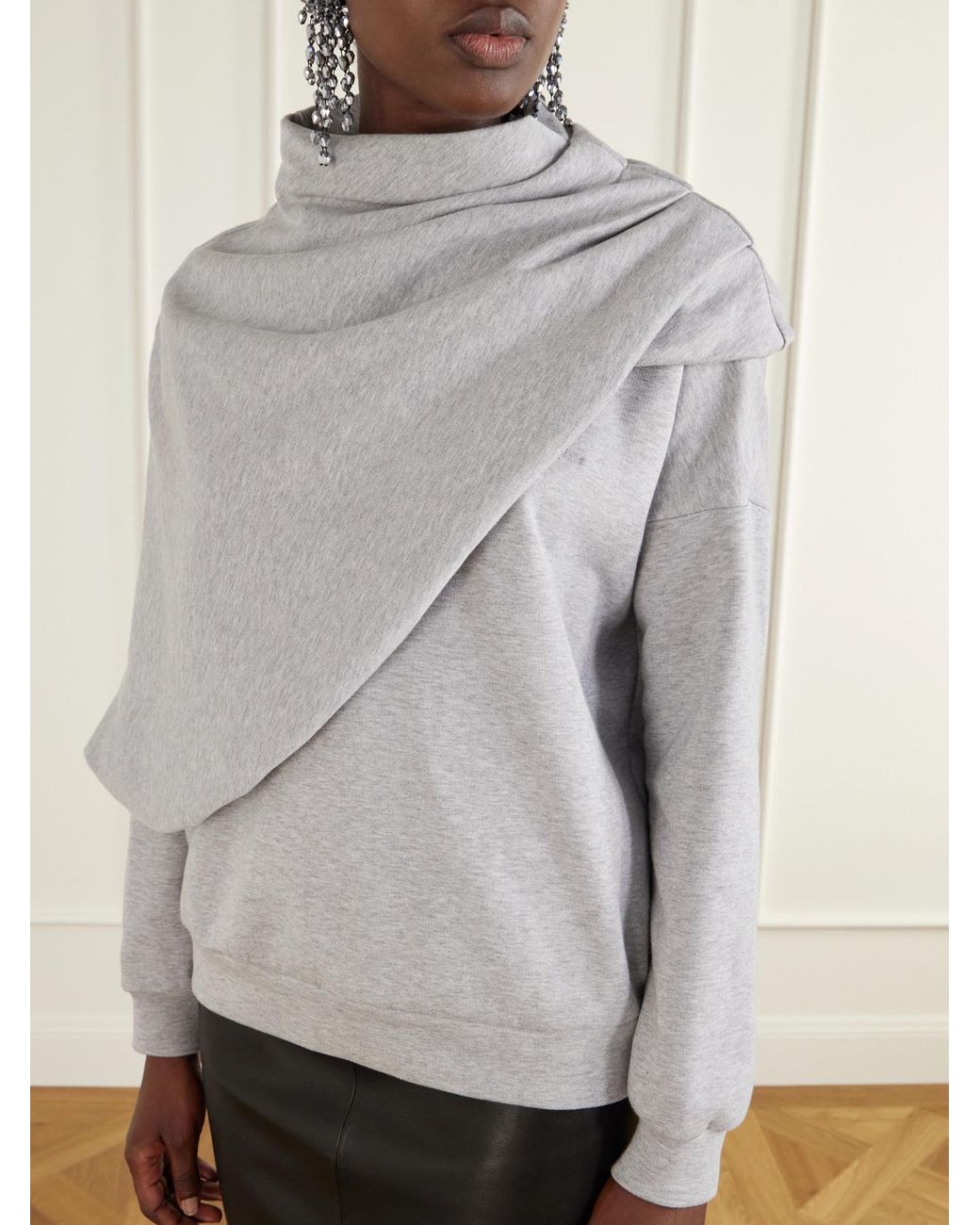 Magda Butrym Gray Cape-Effect Draped Cotton-Blend Jersey Sweatshirt