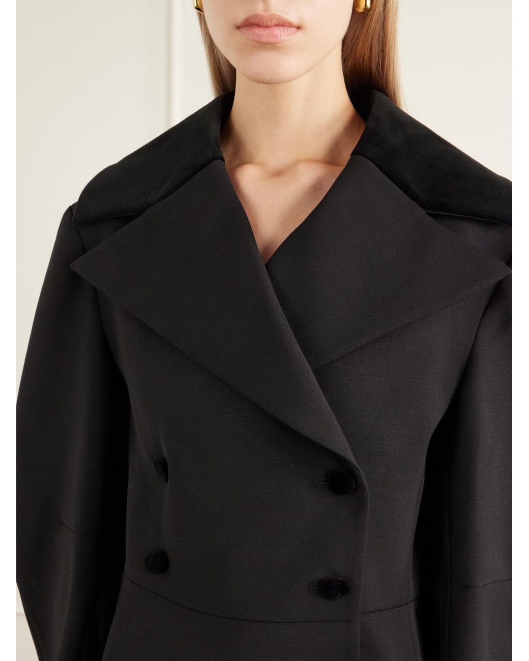 LIBEROWE Blue Jiani Double-Breatsted Velvet-Trimmed Wool-Crepe Jacket