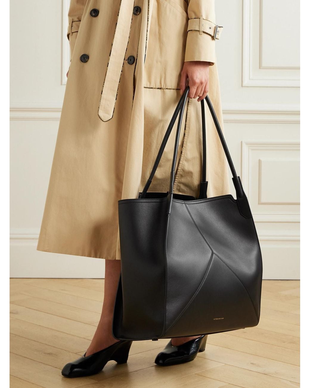 Victoria Beckham Black The Victoria Soft Paneled Leather Tote