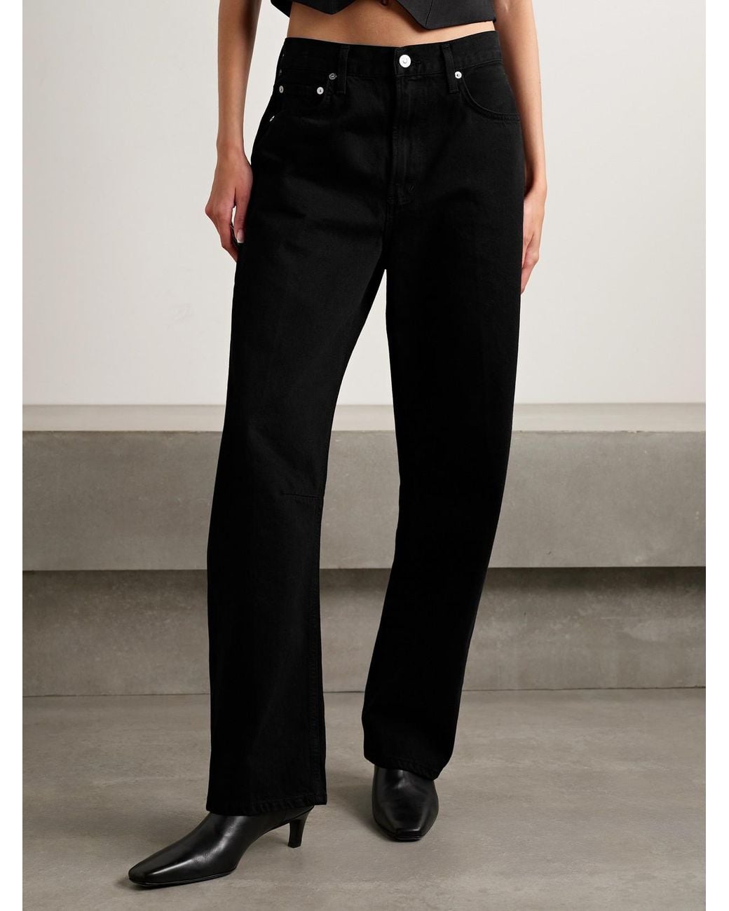 Citizens of Humanity Black Miro Long Mid-Rise Barrel-Leg Jeans