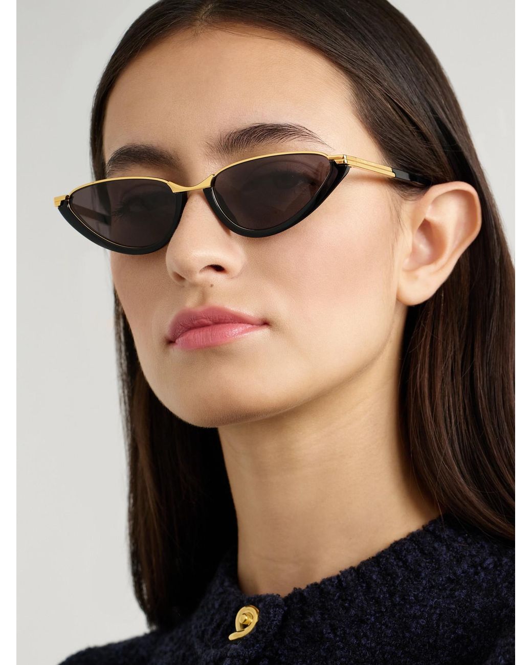 Bottega Veneta Black Cat-Eye Acetate And-Tone Sunglasses