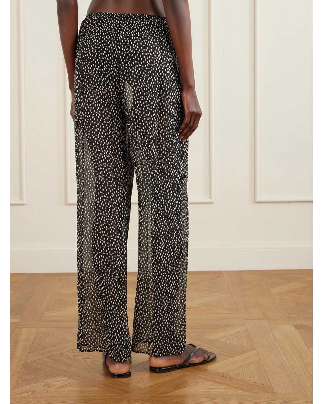 Nili Lotan Black Clea Polka-Dot Silk-Chiffon Straight-Leg Pants