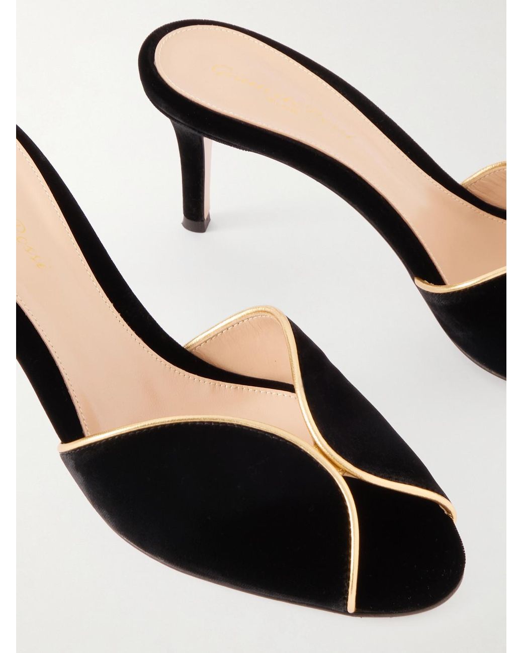 Gianvito Rossi Black 70 Leather-Trimmed Velvet Mules