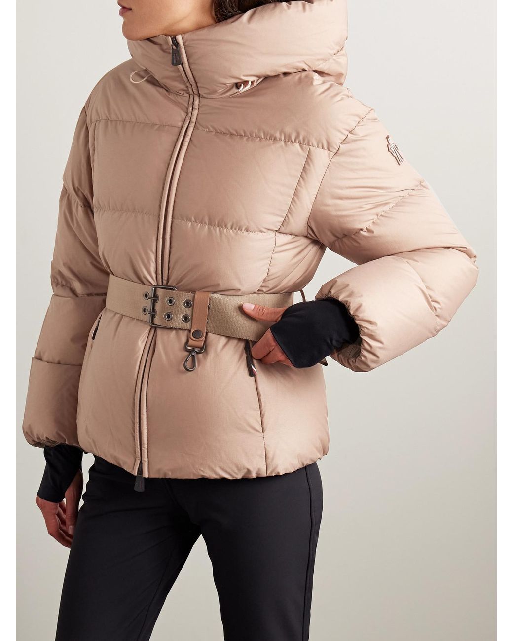 Moncler Natural Nisene Hooded Belted Quilted Ripstop Down Ski Jacket