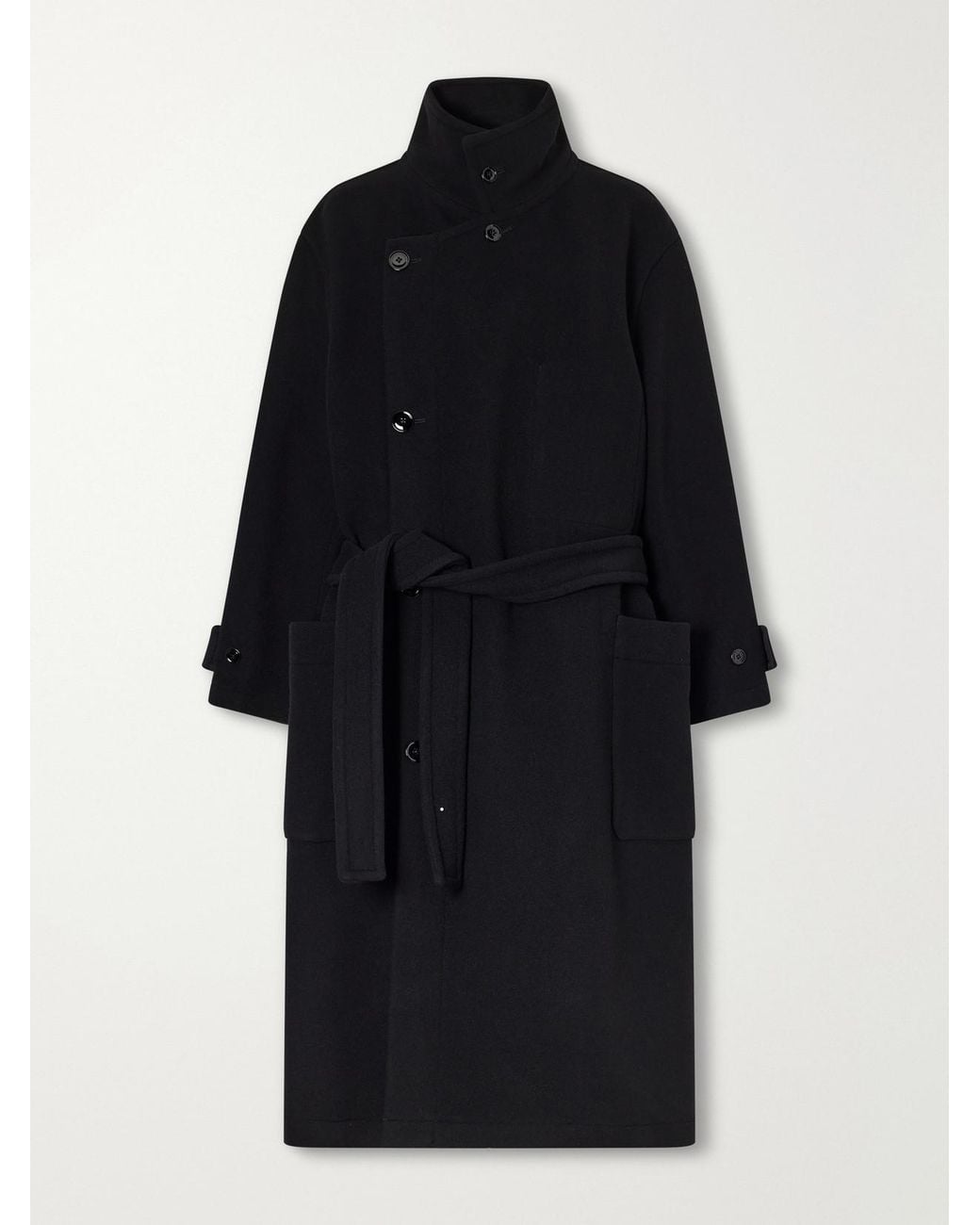 Lemaire Black Belted Double-Breasted Wool-Felt Coat
