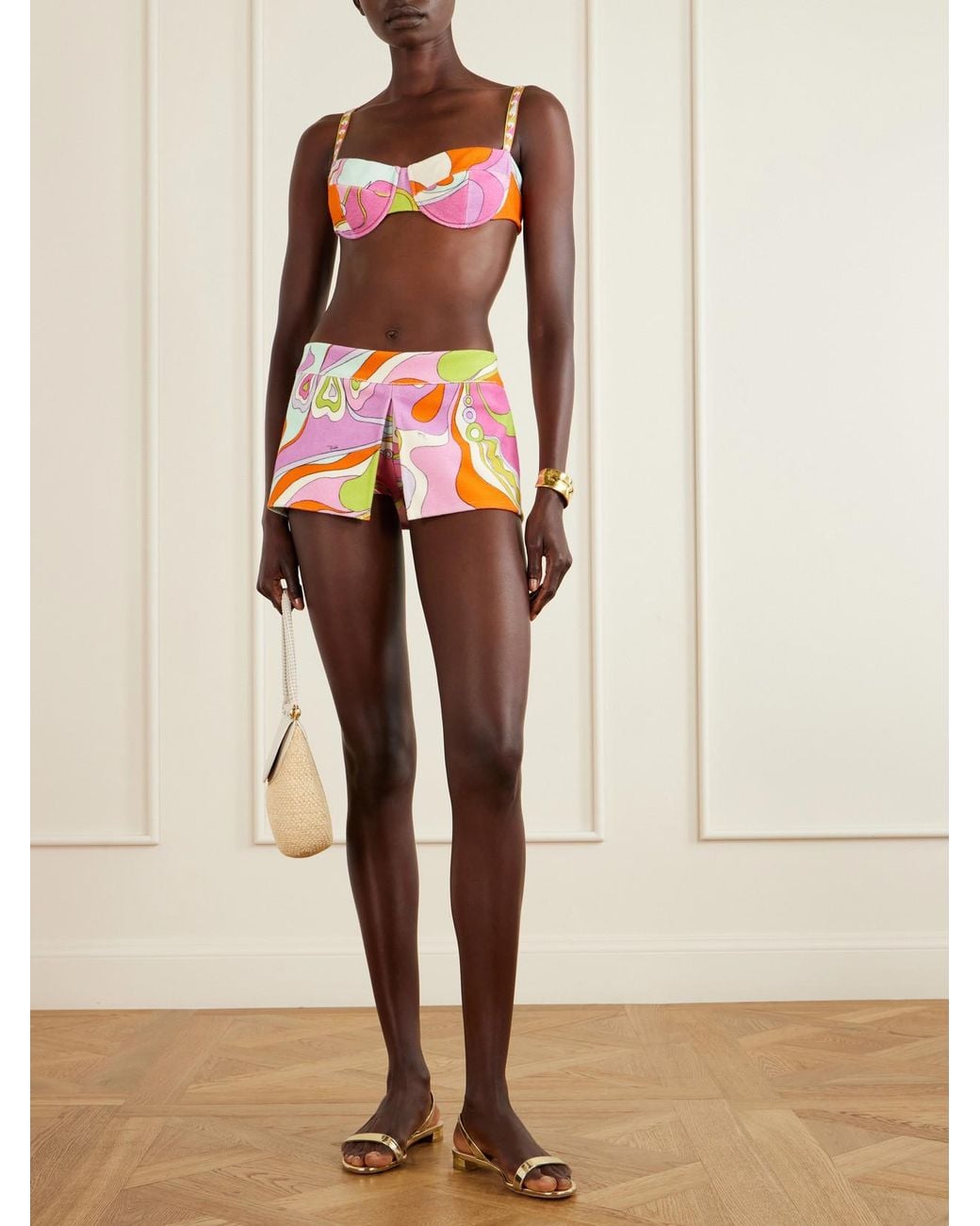 Emilio Pucci Pink Printed Cotton-Terry Bikini Top