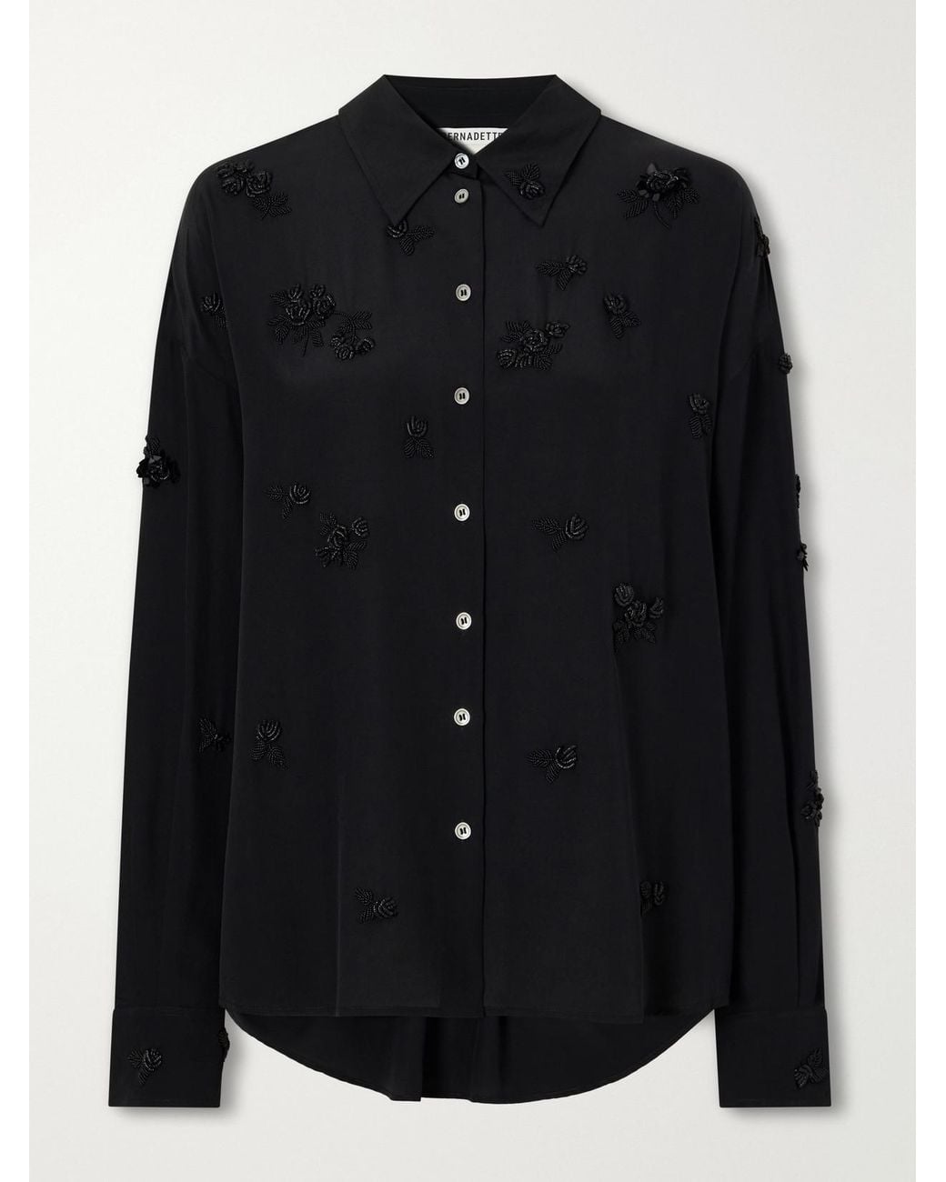 BERNADETTE Black Everett Floral-Embellished Silk Shirt