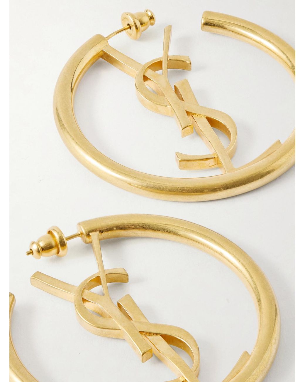 Saint Laurent Metallic Créoles Cassandre Brass Earrings