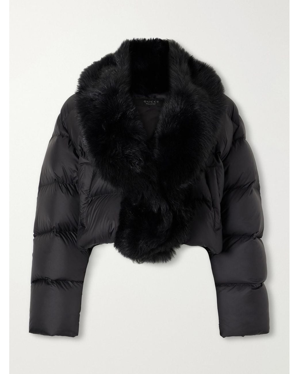 Gucci Black Shearling-Trimmed Padded Quilted Shell Down Jacket
