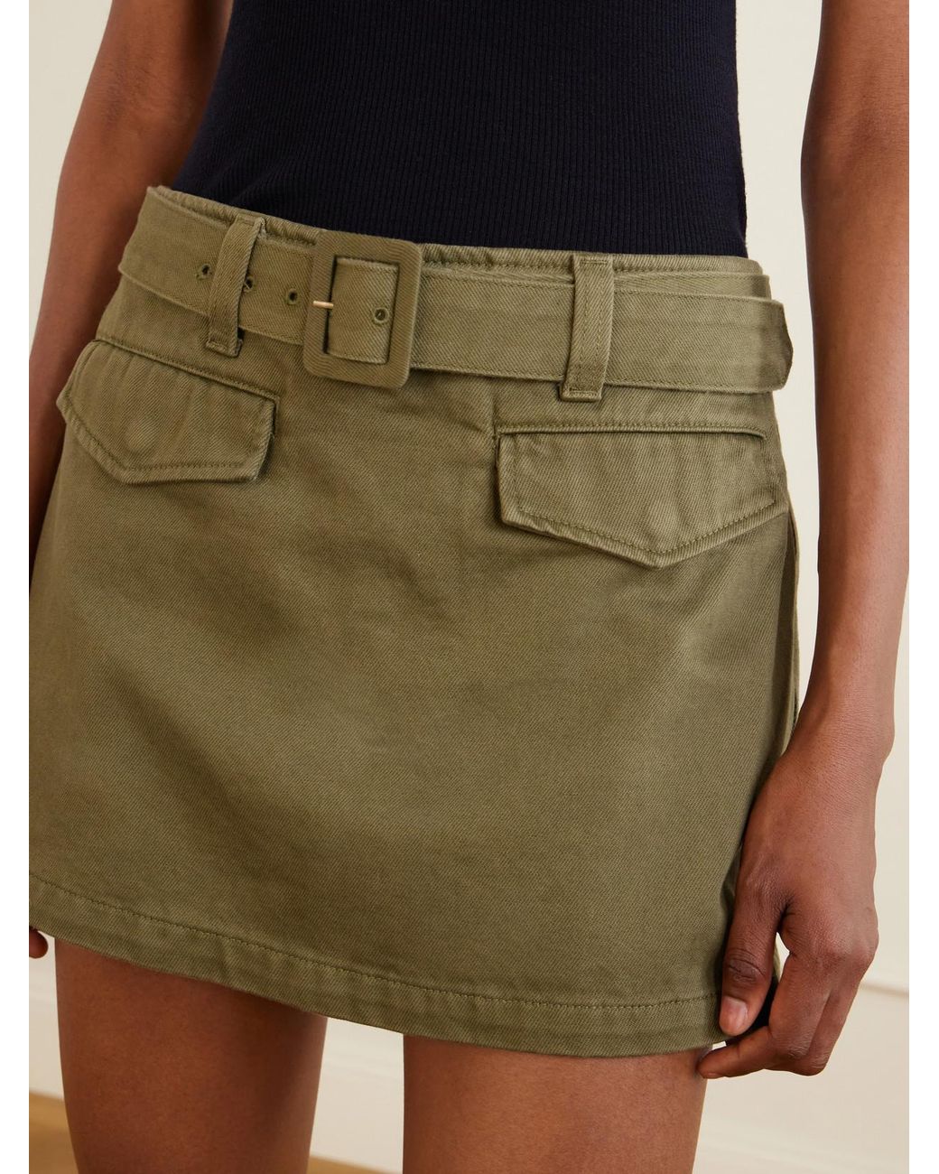 Self-Portrait Green Belted Denim Mini Skort