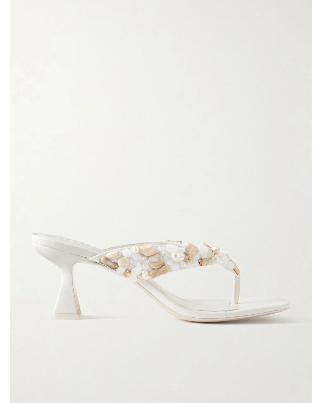 Cult Gaia Natural Abi Bead-Embellished Leather Thong Sandals