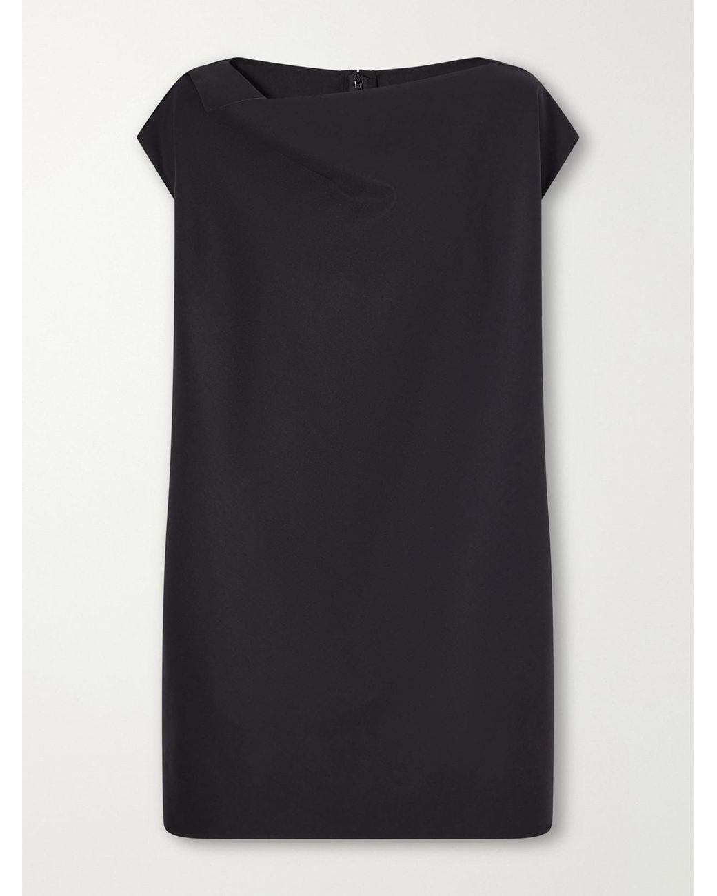 Oscar de la Renta Black Draped Double-Faced Stretch-Wool Mini Dress