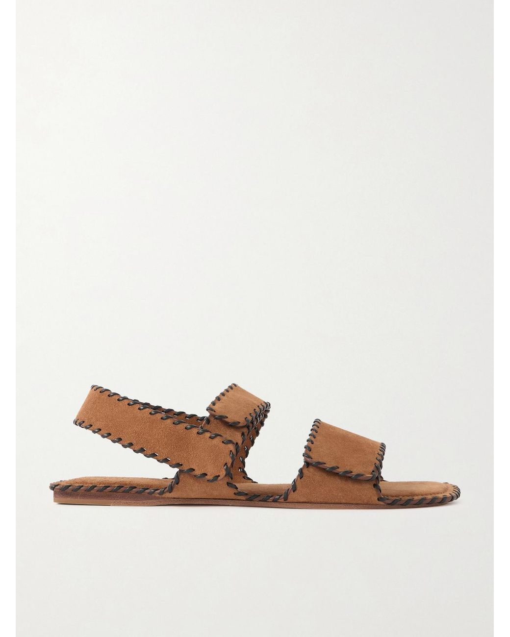Khaite White Boden Whipstitched Suede Sandals