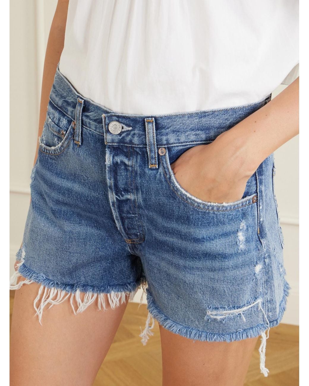 Agolde Blue Parker Vintage Cutoff Organic Denim Shorts