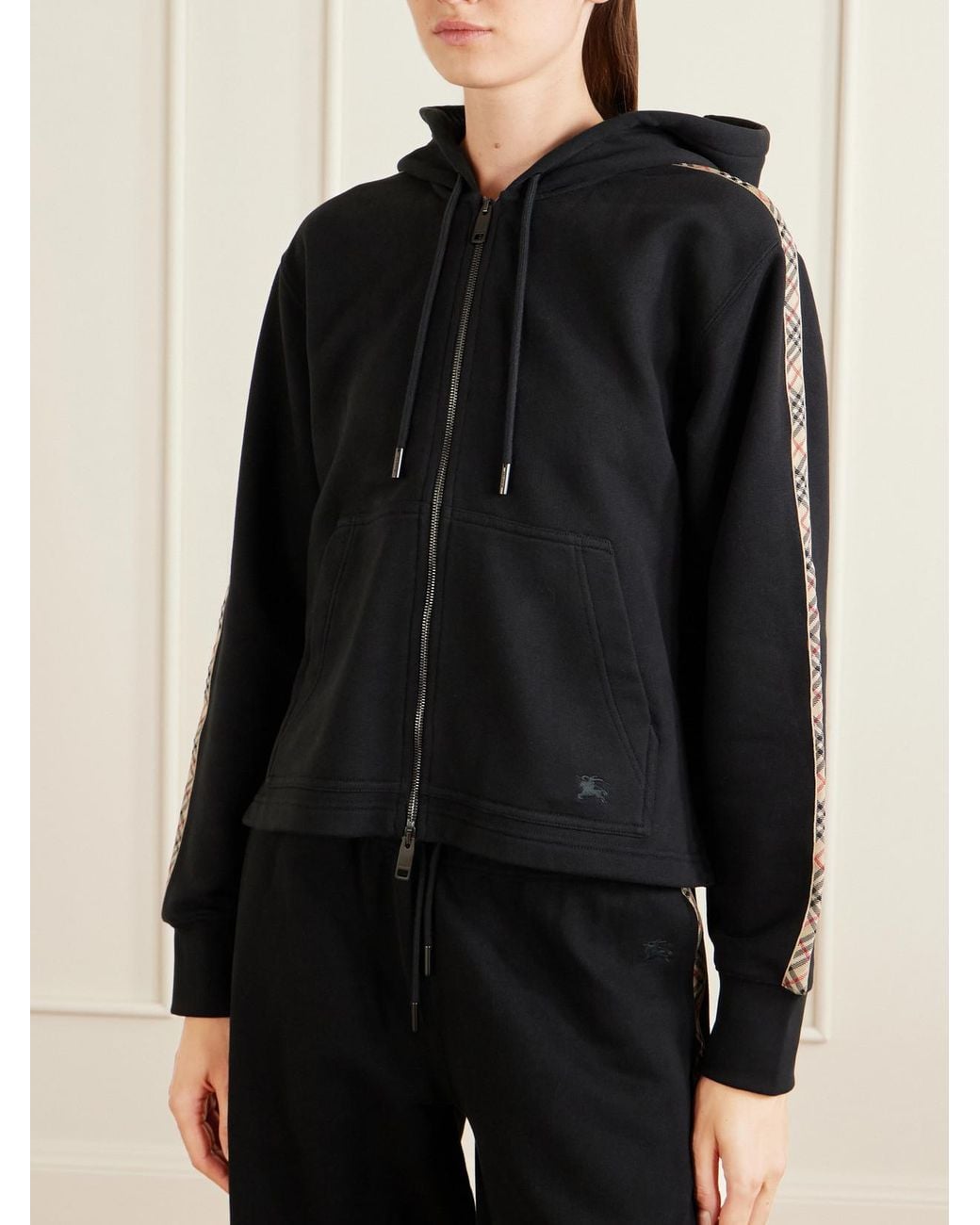 Burberry Black Harper Checked Cotton-Jersey Zip-Up Hoodie
