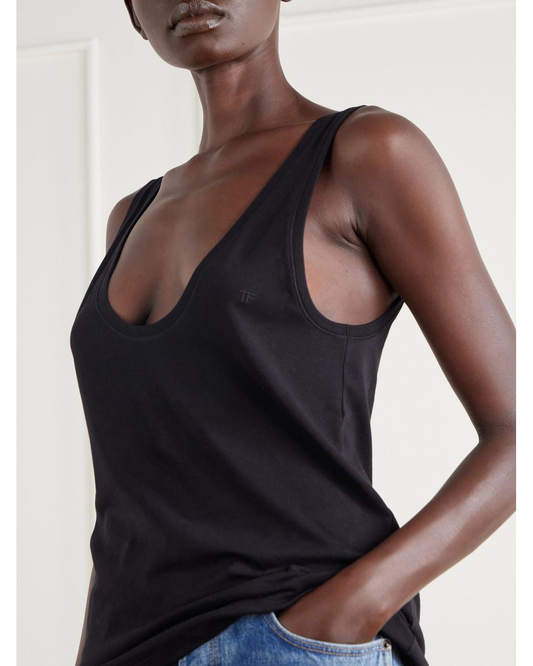 Tom Ford Black Ribbed Stretch-Cotton Jersey Tank