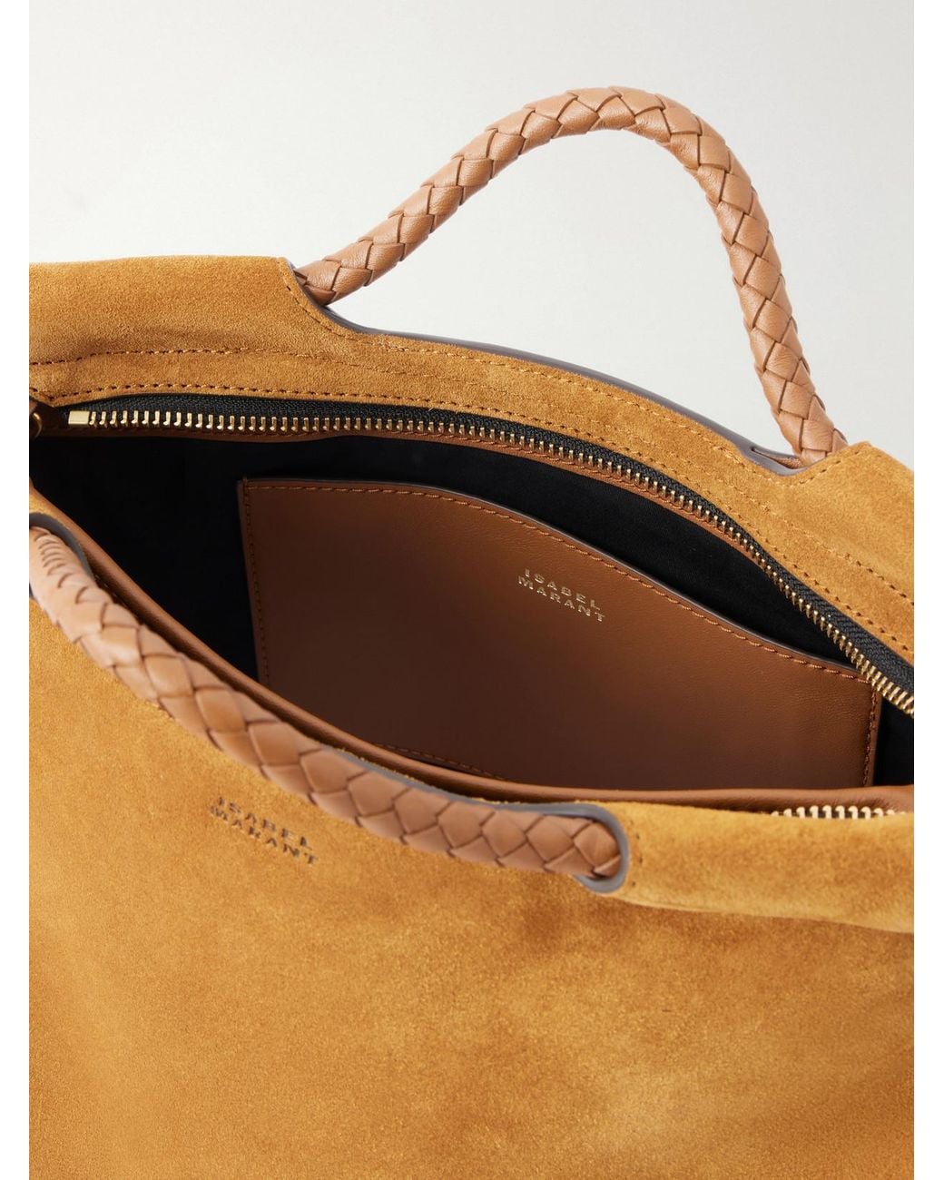 Isabel Marant Brown Pipa Braided Leather-Trimmed Suede Shoulder Bag