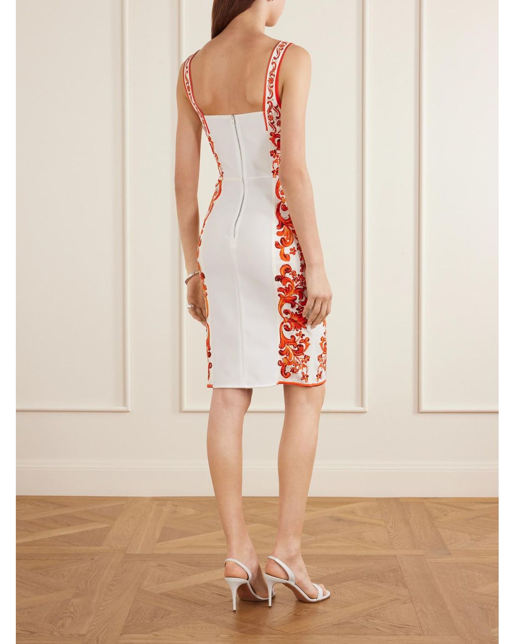 Dolce & Gabbana White Printed Silk-Blend Charmeuse Mini Dress