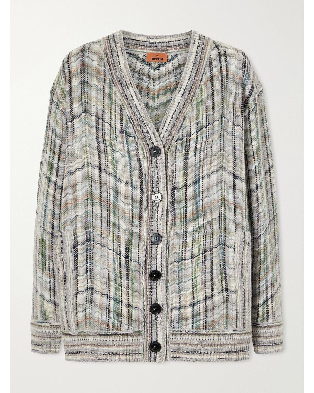 Missoni Gray Striped Crochet-Knit Wool-Blend Cardigan