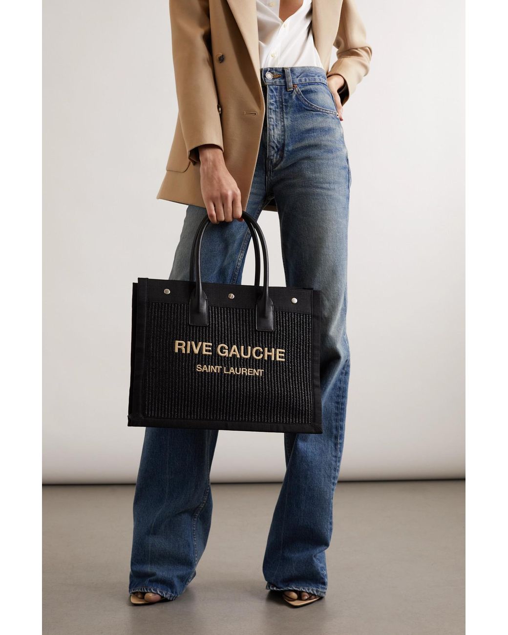 Rive Gauche small leather-trimmed printed canvas tote