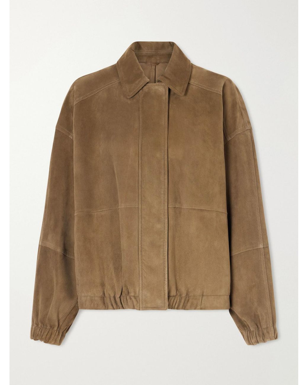 Brunello Cucinelli Brown Paneled Suede Bomber Jacket