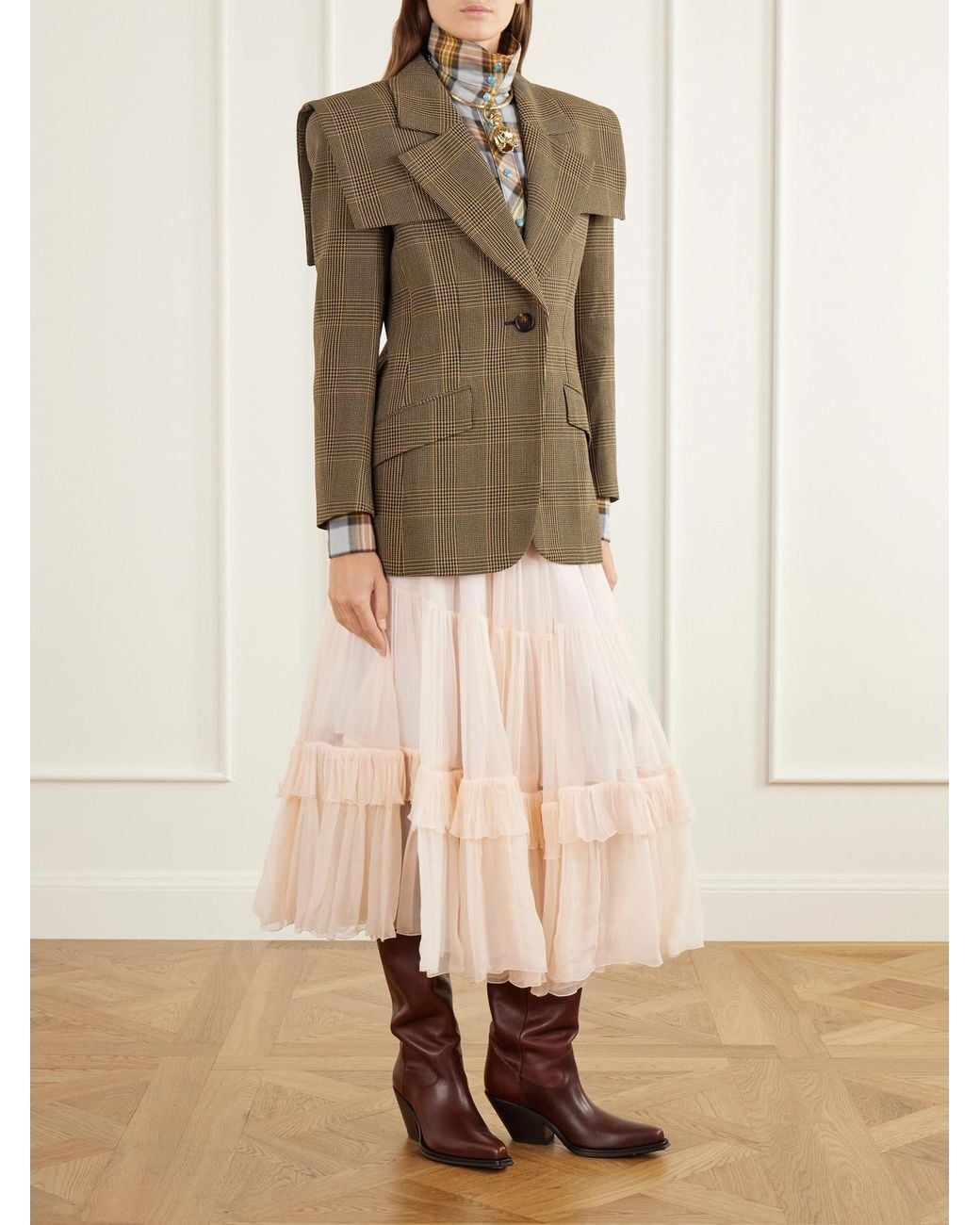 Chloé Natural Tiered Ruffled Silk-Mousseline Midi Skirt