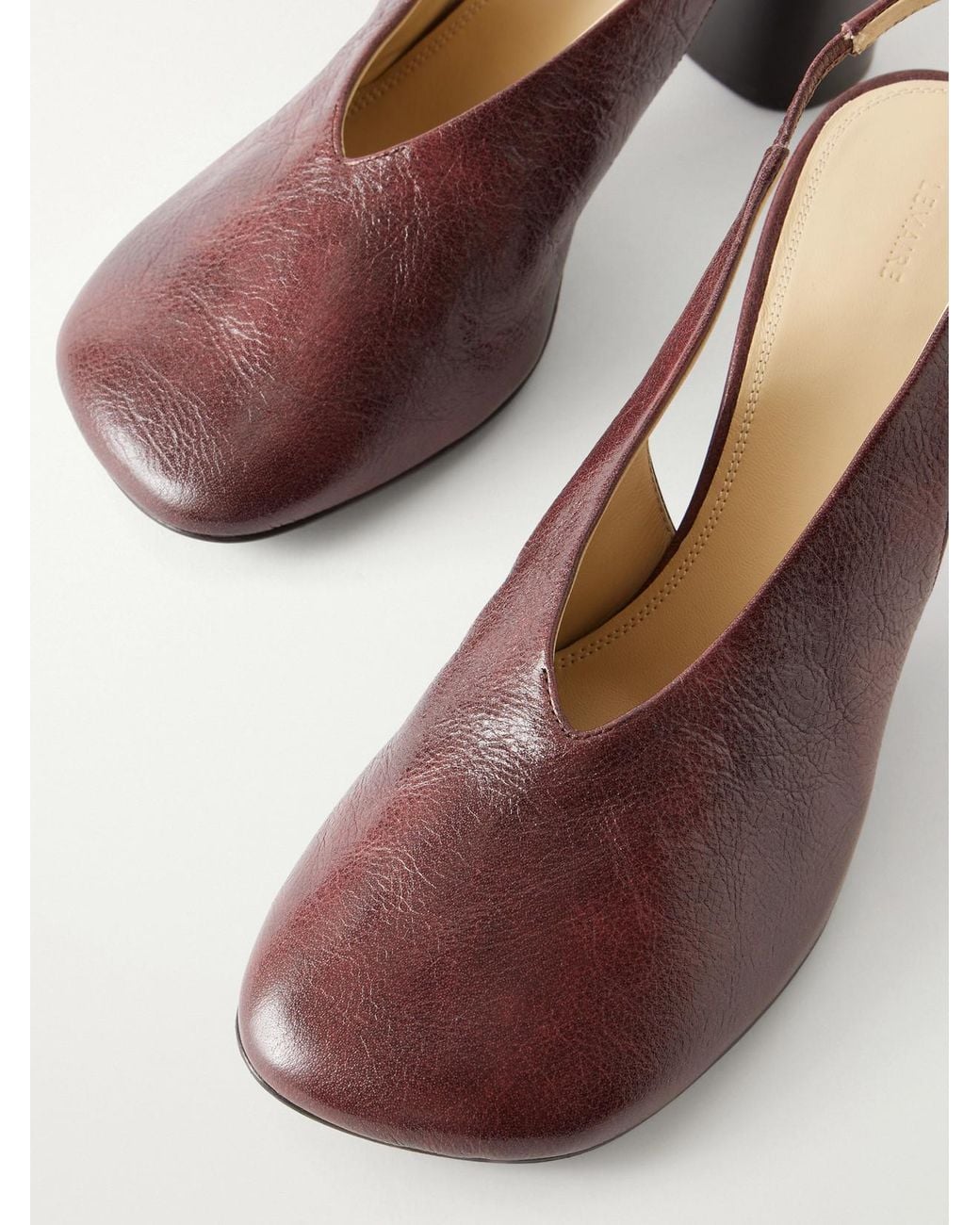 Lemaire Brown Glove 80 Crinkled-Leather Slingback Pumps