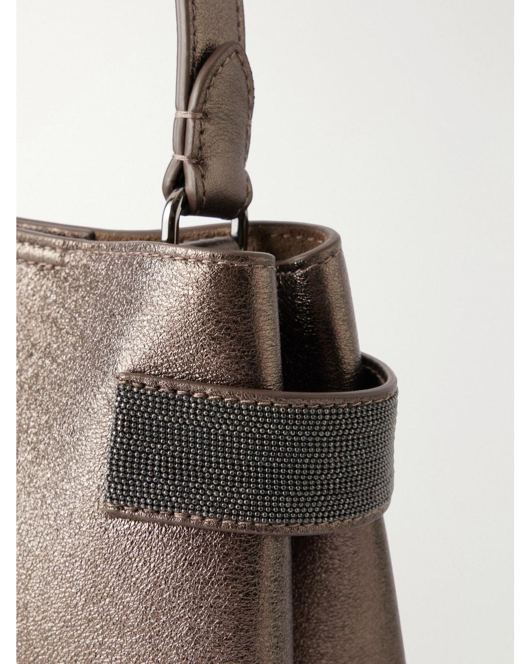 Brunello Cucinelli Brown Monili-Embellished Full-Grain Leather Top-Handle Bag