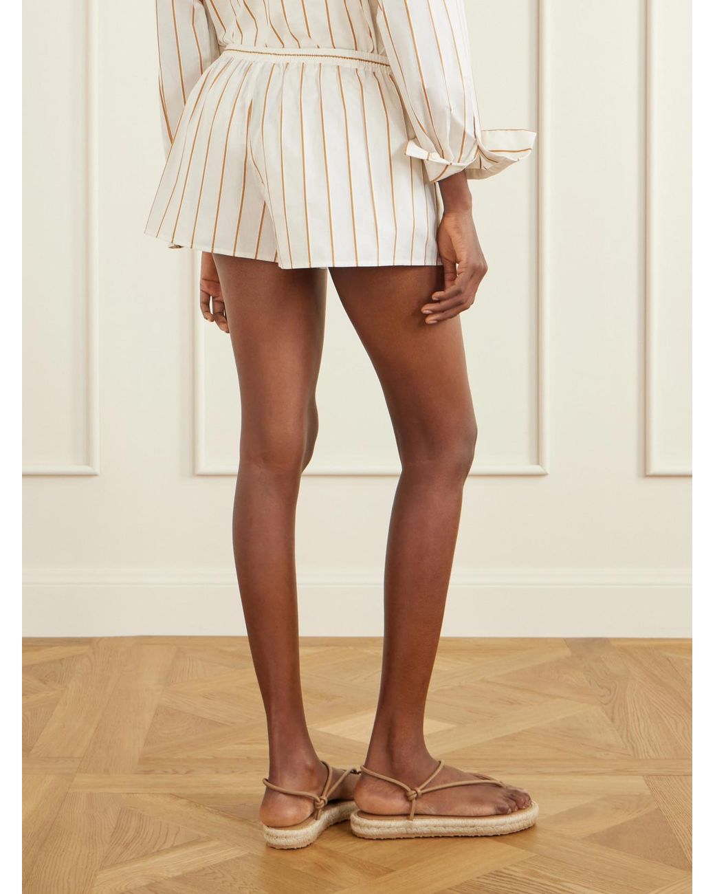 Staud Natural Rove Striped Cotton-Blend Shorts