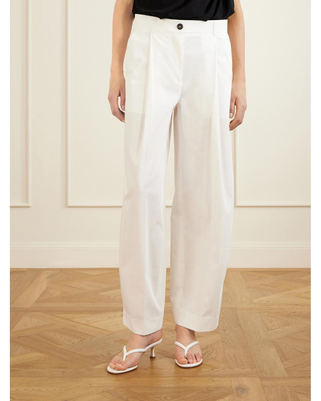 Totême White Pleated Cotton Wide-Leg Pants