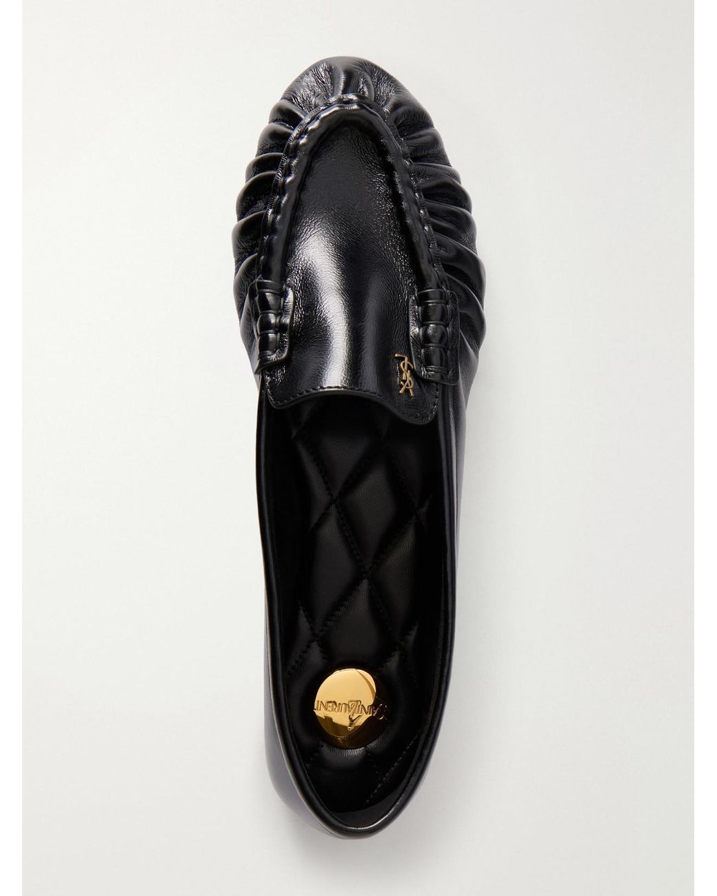 Saint Laurent Black Loaferino Gathered Leather Ballet Flats
