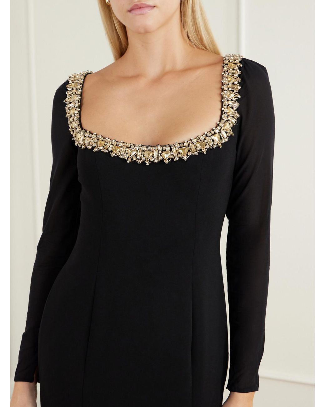 Jenny Packham Black Jamilia Crystal-Embellished Crepe Gown