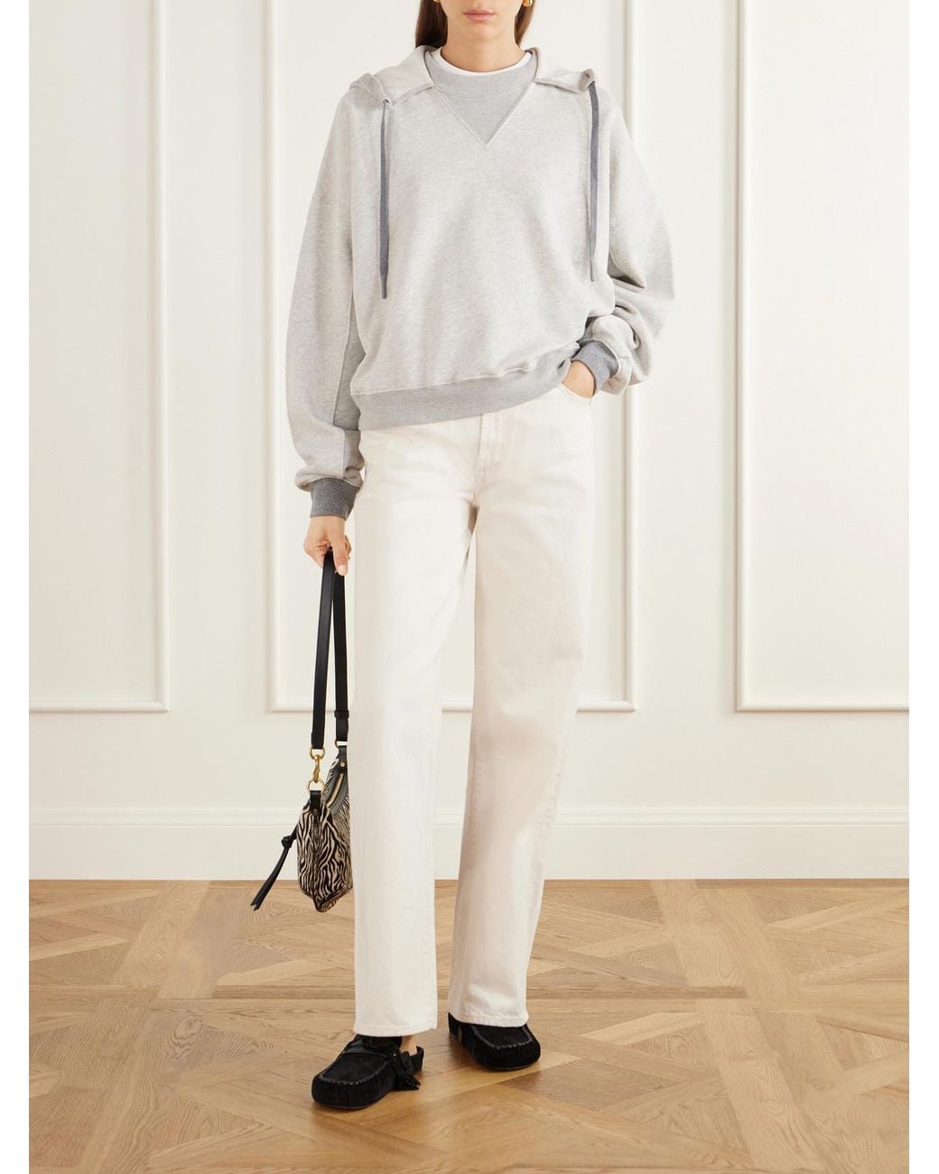 Mother White The Half Base Cotton-Blend Jersey Hoodie