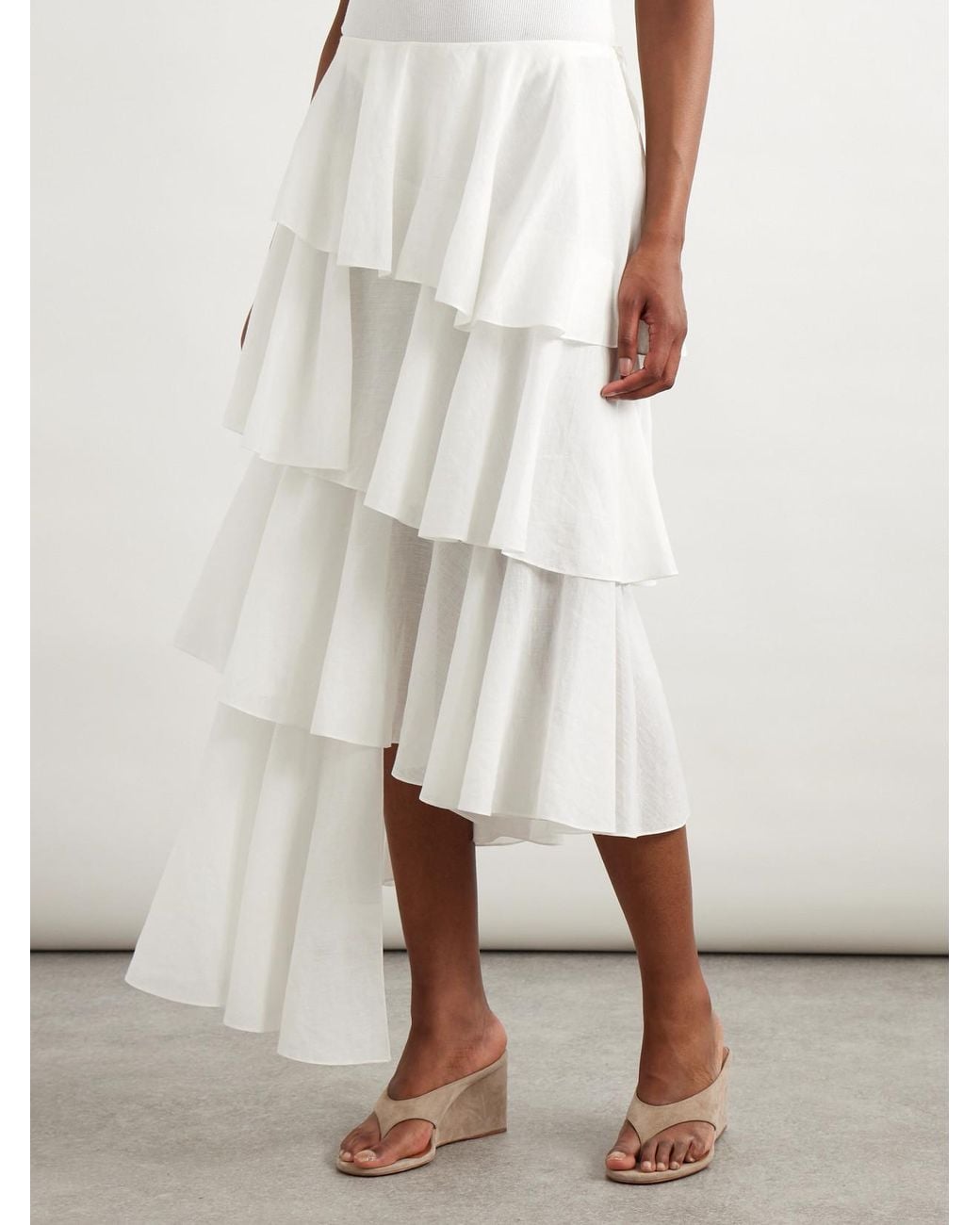 Alaïa White Tiered Asymmetric Cotton Midi Skirt