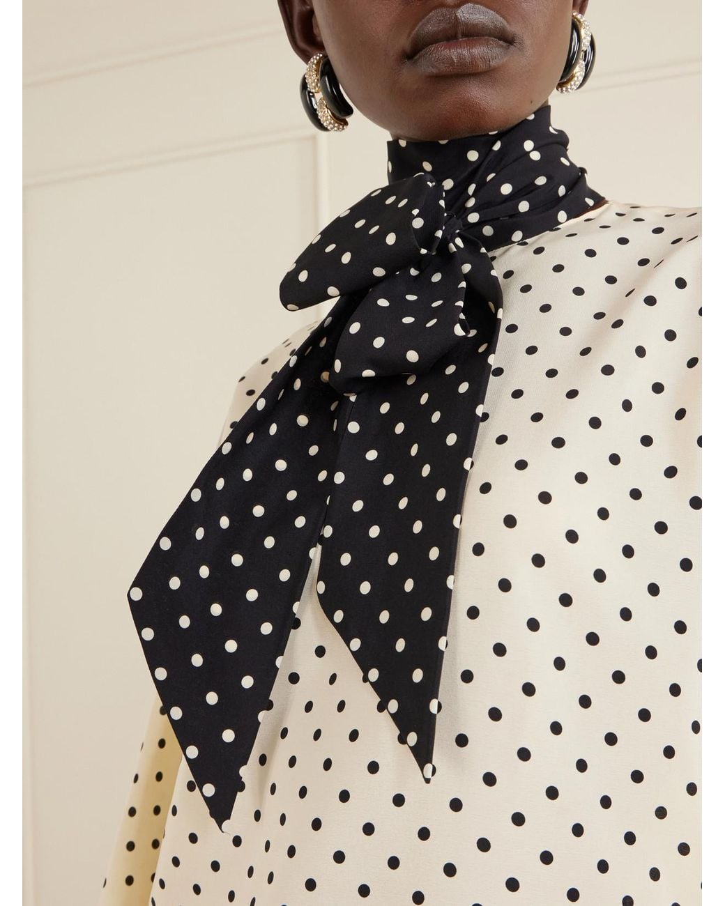 Valentino Garavani Natural Scarf-Detailed Polka-Dot Silk Crepe De Chine Blouse