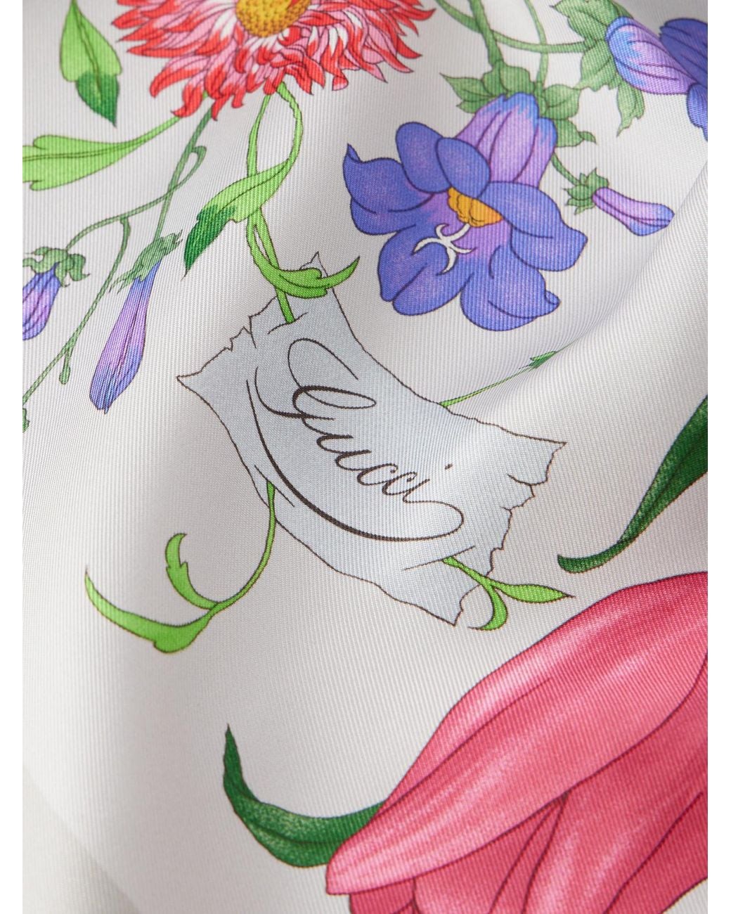 Gucci Gray Flora Floral-Print Silk-Twill Scarf