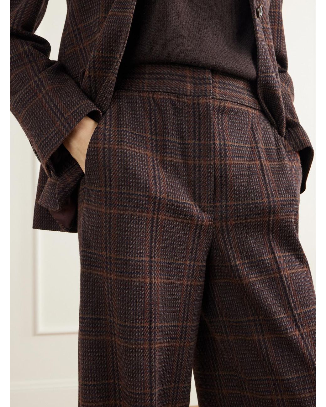 Max Mara Brown Emiro Prince Of Wales Checked Wool And Cotton-Blend Twill Wide-Leg Pants