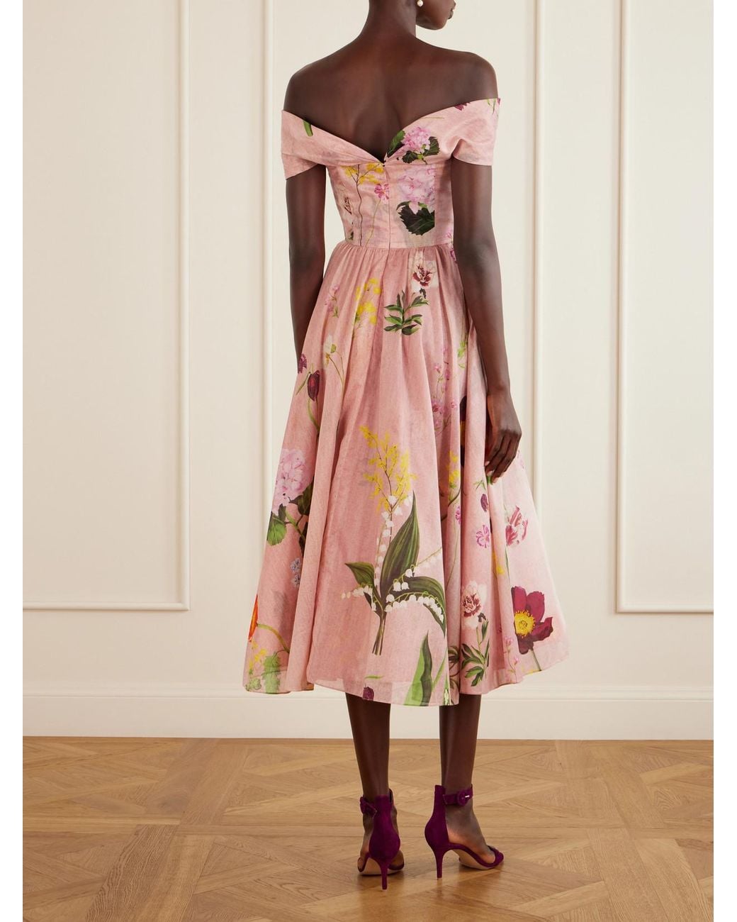 Oscar de la Renta Pink Cotton Midi Dress