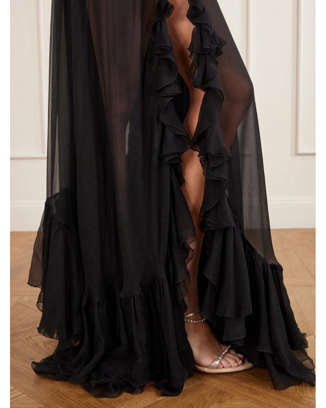Chloé Black Ruffled Silk-Crepon Maxi Skirt