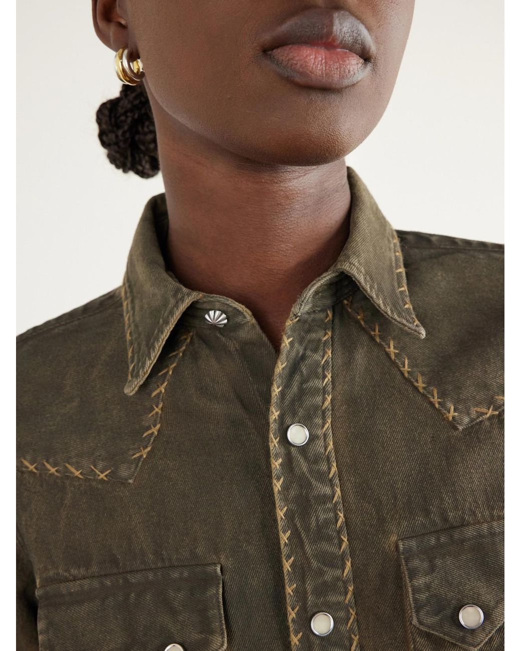 RRL Green Whipstitched Denim Shirt