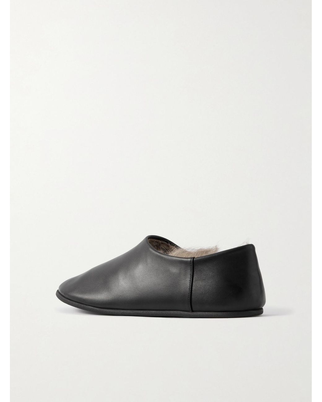 Christen Black Big Boot Shearling-Lined Leather Slippers