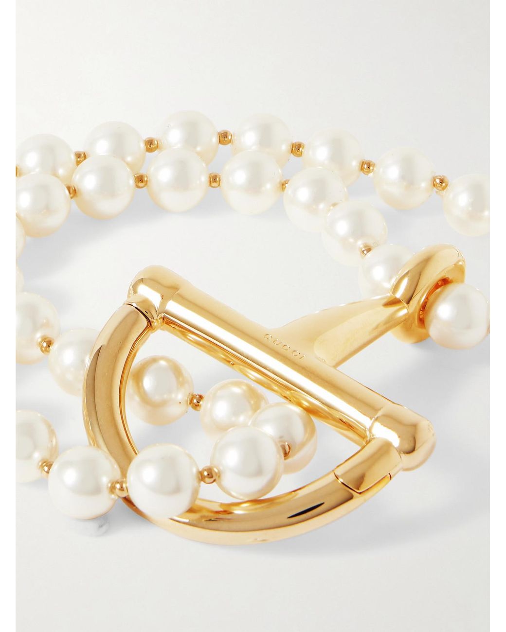 Gucci White Tone And Faux Pearl Bracelet