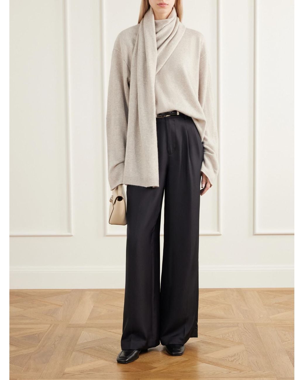 Loulou de Saison Natural Frances Scarf-Detailed Cashmere Sweater