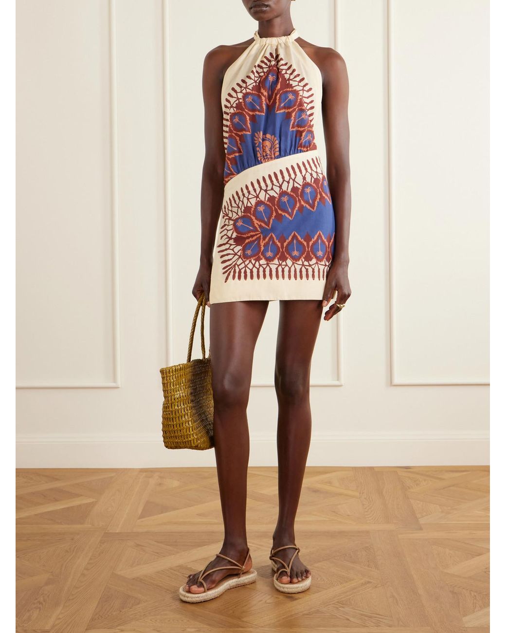 Johanna Ortiz White Open-Back Printed Cotton-Voile Mini Dress